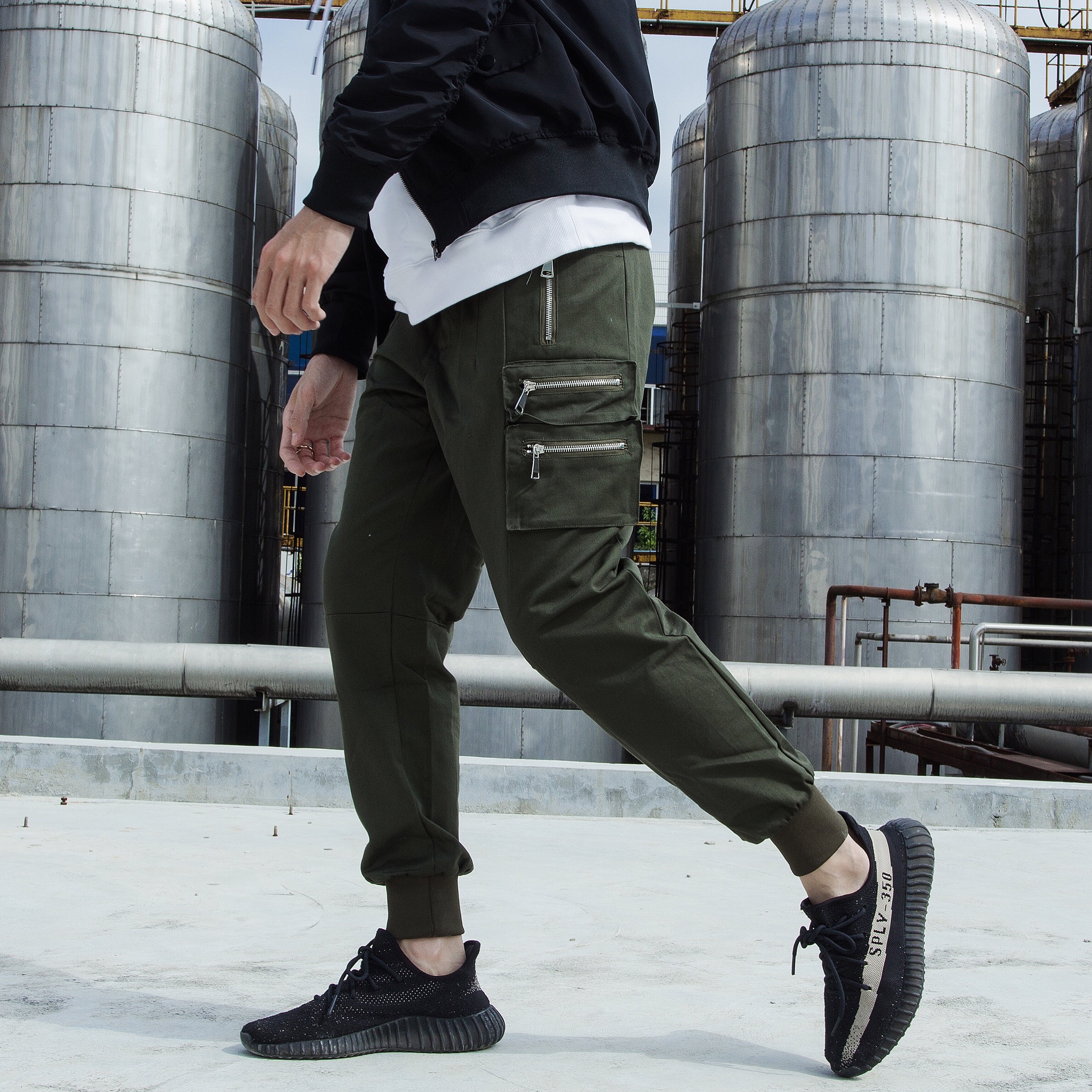 CIELOVISTA机能四拉链工装裤男女情侣宽松休闲运动收口束脚裤长裤