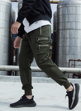 CIELOVISTA机能四拉链工装裤男女情侣宽松休闲运动收口束脚裤长裤