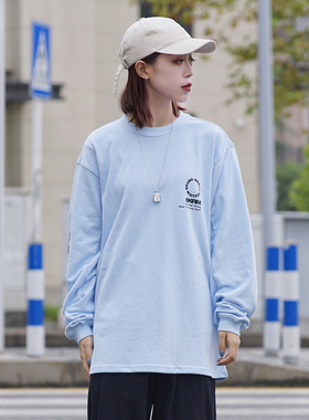 SKRM 幻影字母发泡套头卫衣长袖情侣宽松圆领纯色休闲打底衫T恤男