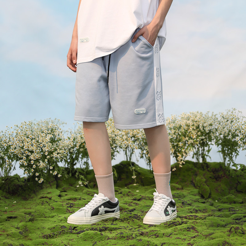 PCMY叉叉人串标短裤男女情侣宽松休闲直筒运动沙滩裤五分裤中裤夏