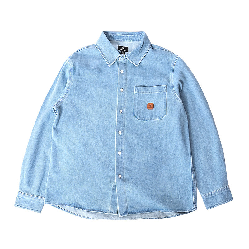 Converse匡威春季新款时尚翻领叠穿牛仔衬衫男女款长袖衬衣UCJ418