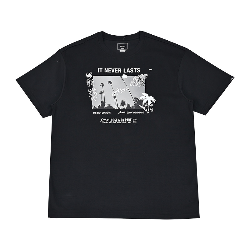 VANS范斯夏季新款男子简约印花短袖T恤运动休闲上衣VN000NN0BLK