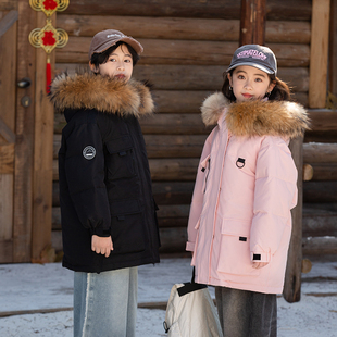 儿童羽绒服男童女童中长款2025新款工装冬季外套加厚中大童洋气潮