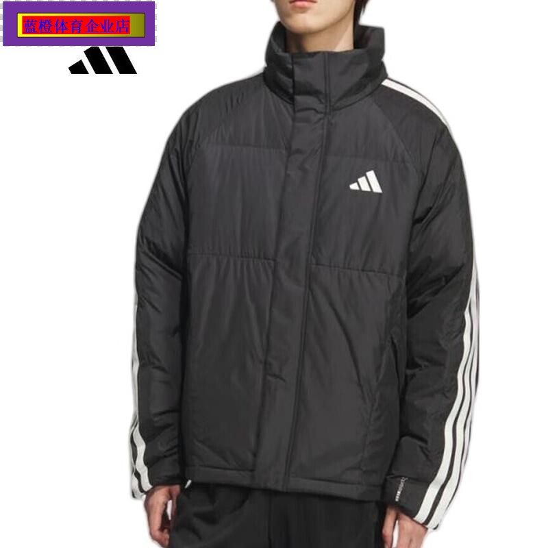 阿迪达斯秋冬新款男装运动休闲保暖立领条纹羽绒服 KC2487