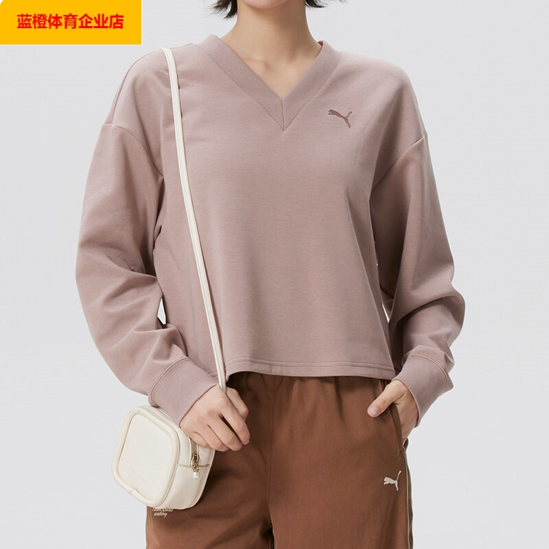 PUMA女卫衣 2026新款运动服时尚V领上衣透气跑步训练套头衫694093