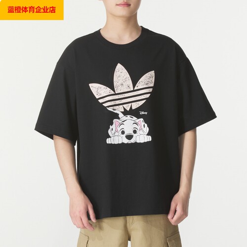 阿迪达斯三叶草卡通印花短袖男宽松半袖休闲运动服透气T恤KG6684