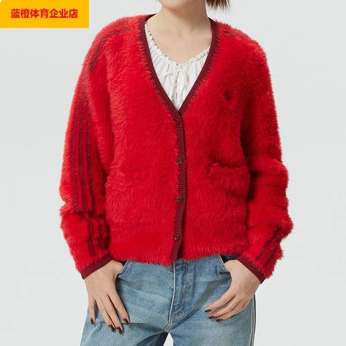 阿迪达斯三叶草冬季新款运动服女装新年休闲时尚毛衣编织衫KT3171