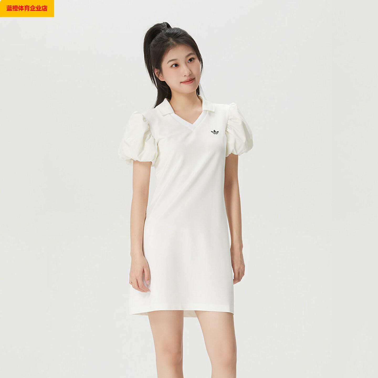 阿迪达斯三叶草泡泡袖连衣裙女2026夏季新款运动裙子针织KE3437