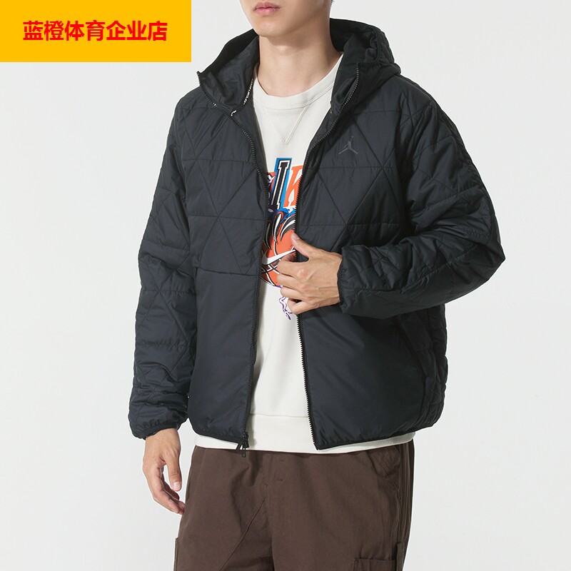 NIKE棉服男款冬季款外套篮球系列黑色夹克保暖简约经典上衣FZ3163