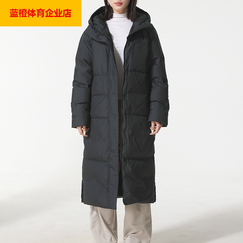 阿迪达斯长款侧开叉夹克外套冬女款鸭绒拒水连帽羽绒服外套JV6197