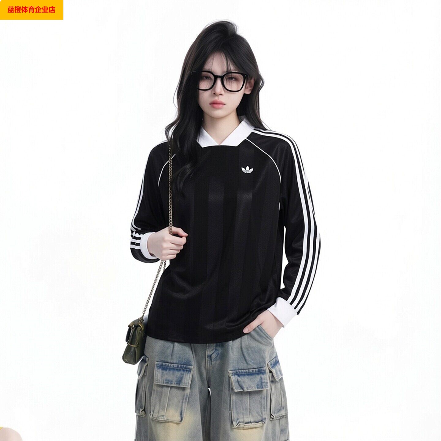 阿迪达斯三叶草黑色长袖T恤女装2026夏季新款打底衫运动服KD2897
