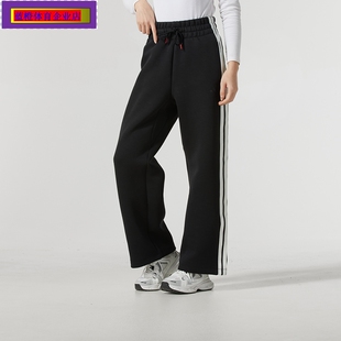 阿迪达斯女裤春季新款高腰宽松阔腿运动裤经典条纹直筒裤JZ1642