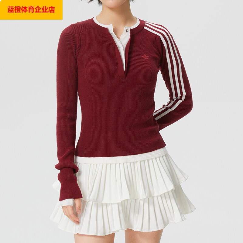 三叶草针织衫女装V领假两