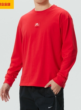 NIKE耐克红色长袖T恤男装圆领套头打底衫休闲运动服上衣潮IO9761