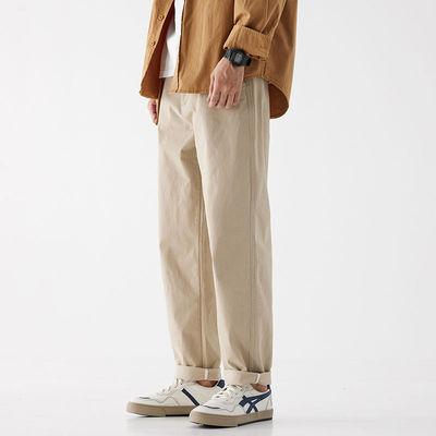 浅卡其色纯棉休闲裤男宽松