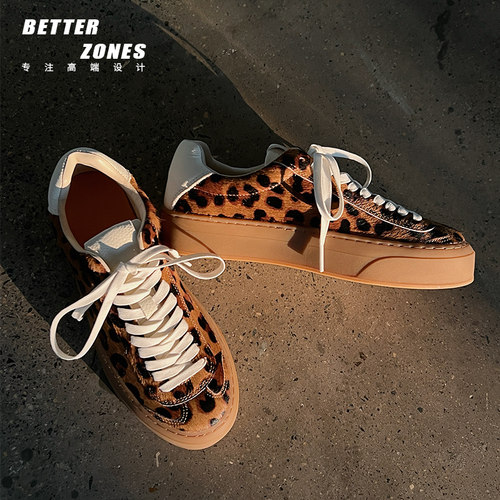 真皮厚底豹纹德训鞋女