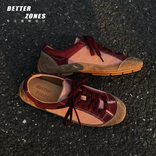 女平底系带休闲鞋 Better 纯手工拼色时髦德训鞋 复古·松弛感 美式