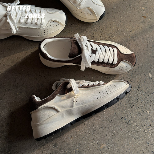 真皮厚底系带小白鞋增高休闲鞋