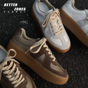 升级款 真皮板鞋 增高5.5cm 女休闲鞋 复古拼色厚底德训鞋 Better