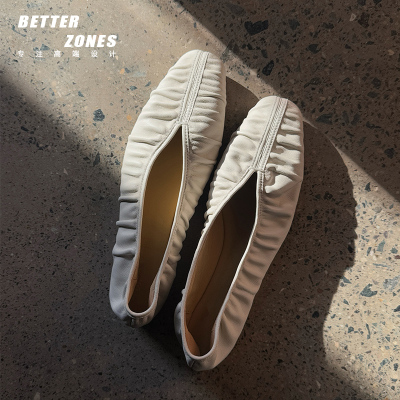 Better/卡普里履迹～真皮褶皱百搭真皮一脚蹬单鞋芭蕾舞平底鞋女