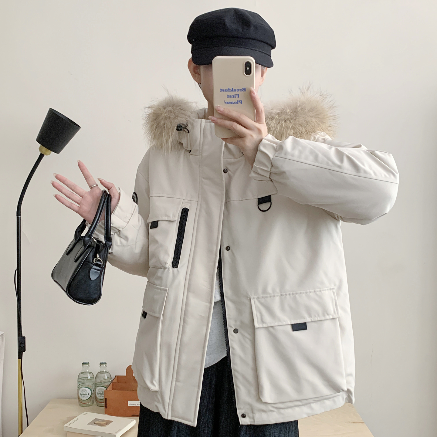 派克服大毛领羽绒服女