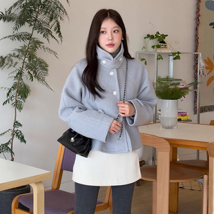 小个子保暖上衣 新款 温柔风小排扣纯色百搭短款 毛呢外套女2025冬季