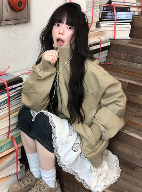 良良家卡其色棒球服夹克外套女