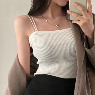 显瘦内搭背心吊带女 简约双肩带露锁骨坑条修身 韩国chic夏季 法式