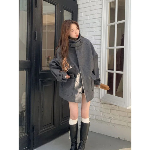 高级感宽松廓形小个子毛呢外套女