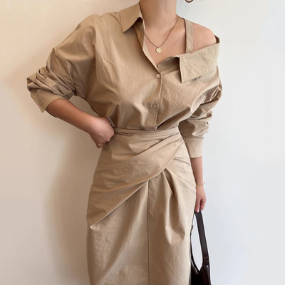 不规则绑带收腰显瘦连衣裙女