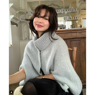 毛衣女 设计感高领暗扣宽松百搭斗篷型针织衫 韩国chic秋冬新款 法式
