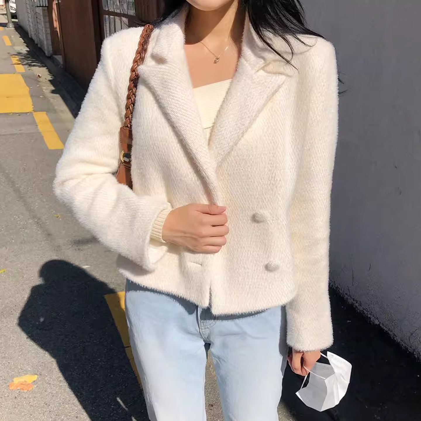 双排扣百搭短款西装呢子外套