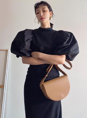 chic冷淡风立领抽褶设计开叉衬衫