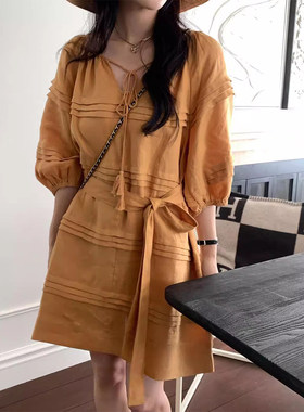 小众慵懒风灯笼袖小个子连衣裙女
