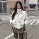 呢子大衣 纯色短款 学院风双排扣夹棉里保暖毛呢外套女2025冬季 新款