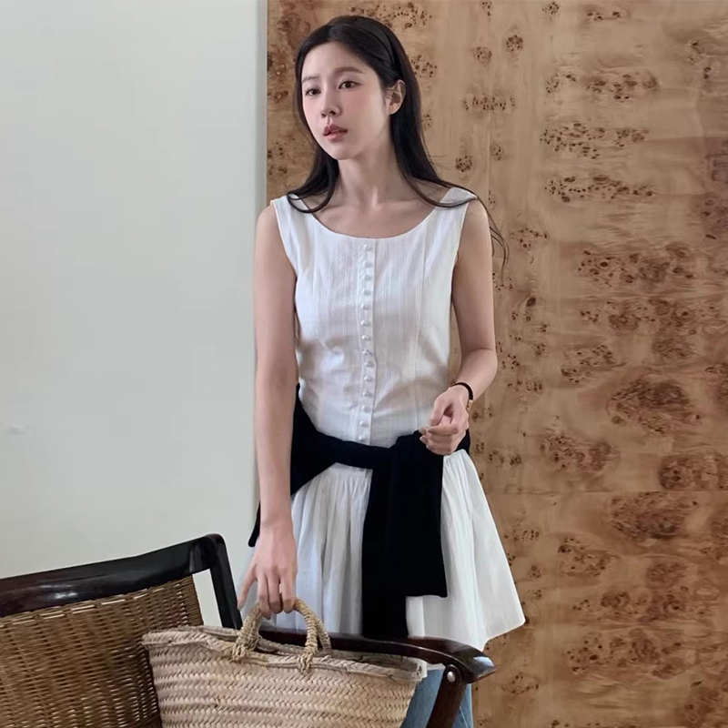 法式气质单排扣背心连衣裙女