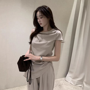 套装 良良家设计感褶皱不规则背心衬衫 高腰垂感休闲长裤 女夏季 新款