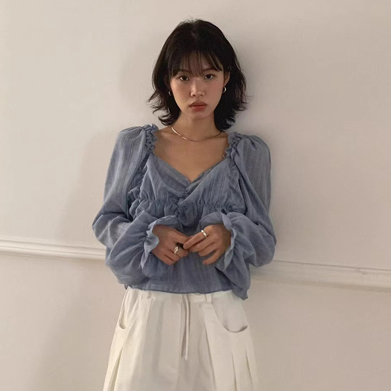 抽褶肌理感宽松百搭长袖薄款衬衫