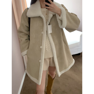 良良家皮毛一体中长款棉服外套女冬季新款复古两面穿宽松保暖大衣
