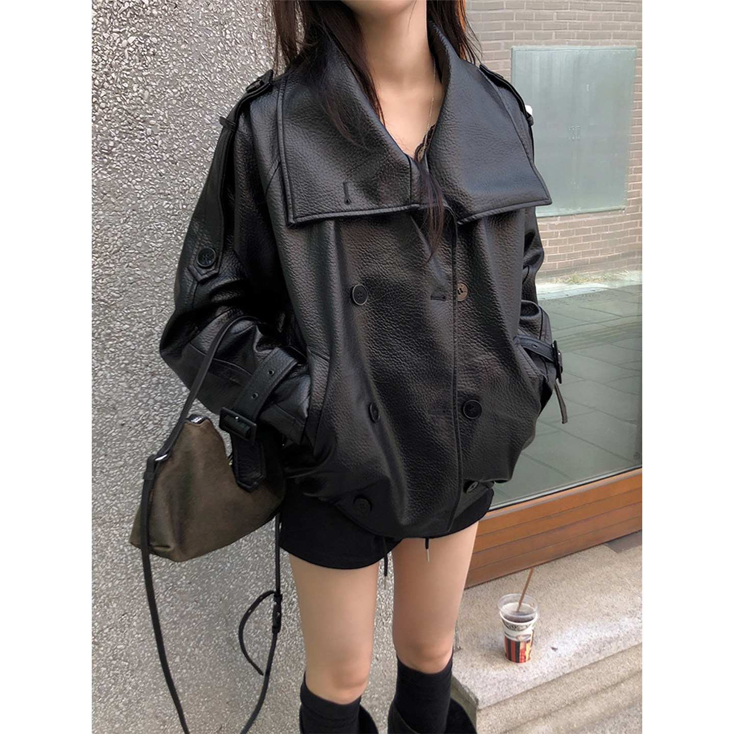 良良家高级感立领机车皮衣外套女2026秋季新款宽松廓形夹克上衣