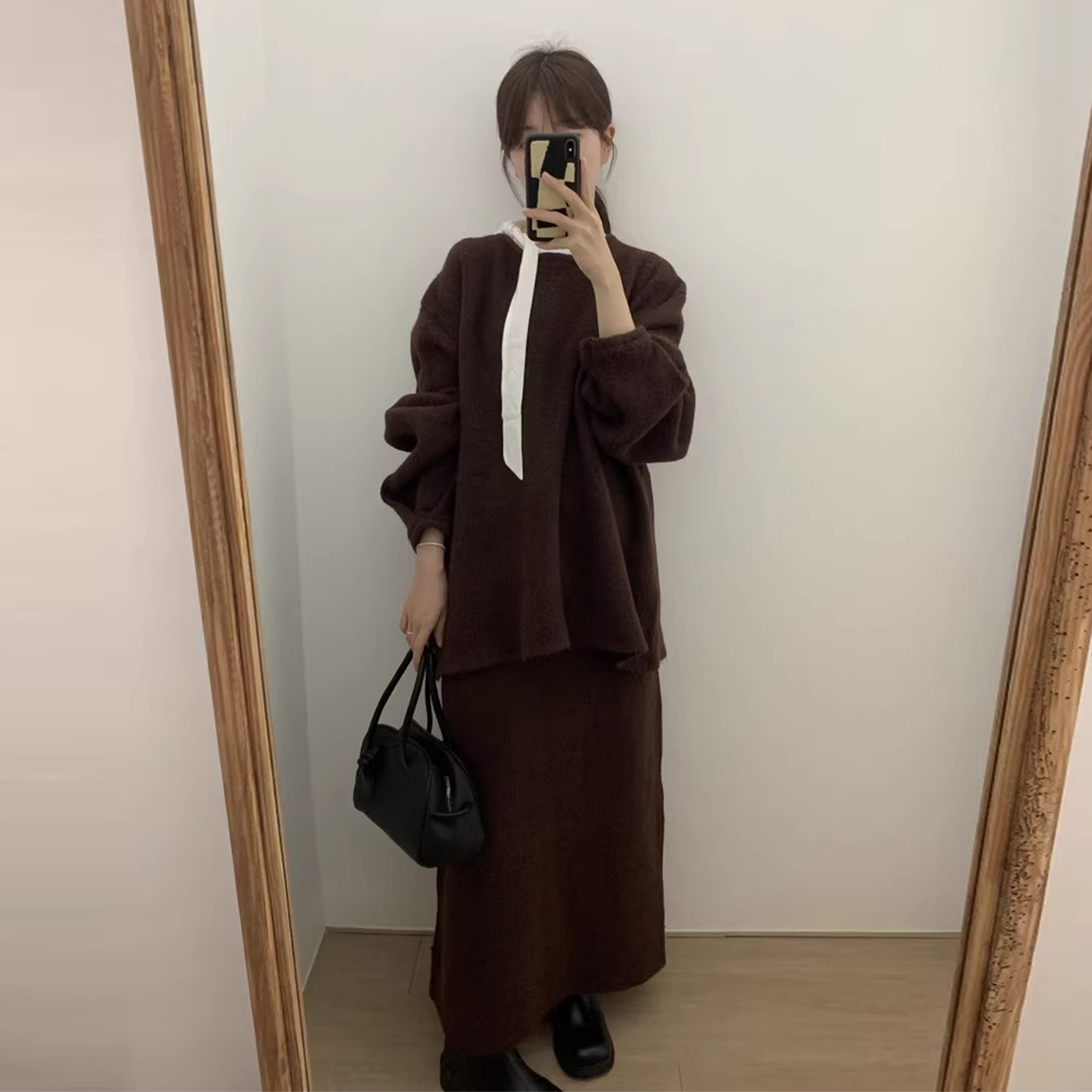 两穿针织衫毛衣外套+直筒半身裙