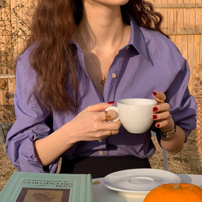 韩国chic糖果色翻领宽松纯色衬衫