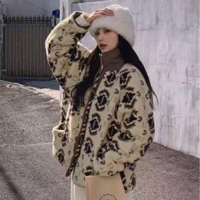 复古立领撞色花纹提花羊羔毛短外套女2025冬季新款小个子百搭棉衣,女装/女士精品,棉衣/棉服,淘宝优惠券,粉丝福利购,淘宝优惠卷