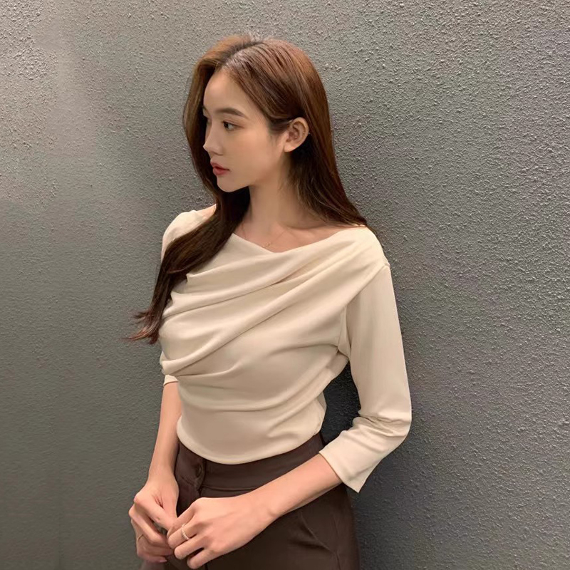 小众气质褶皱感设计打底T恤上衣