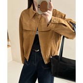 复古美拉德鹿皮绒棒球服机车服外套女秋冬季 帅气百搭短款 夹克上衣