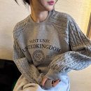 卫衣女 韩国chic秋冬小众设计感圆领字母印花宽松百搭拼接针织长袖