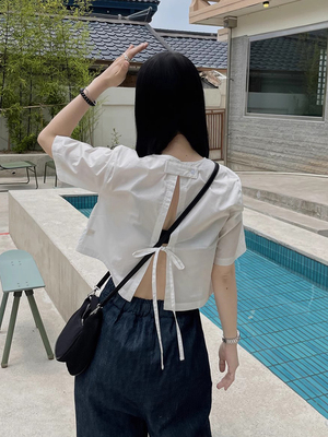 露背绑带设计感宽松休闲短袖衬衫