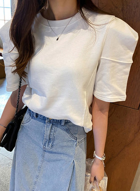 法式气质短袖T恤衫衬衣女
