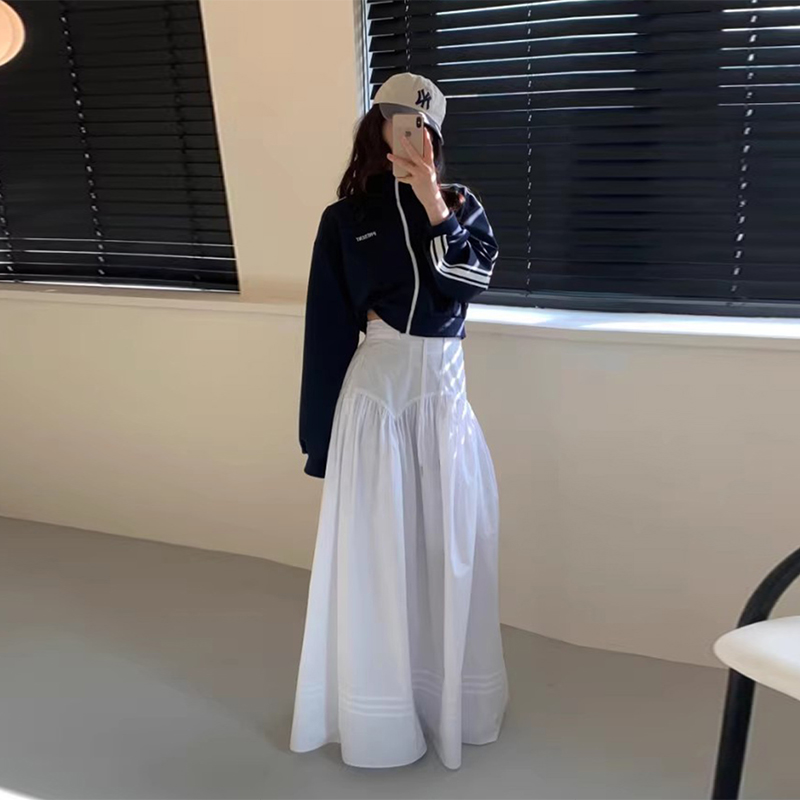 良良家高腰显瘦系带白色半身裙女