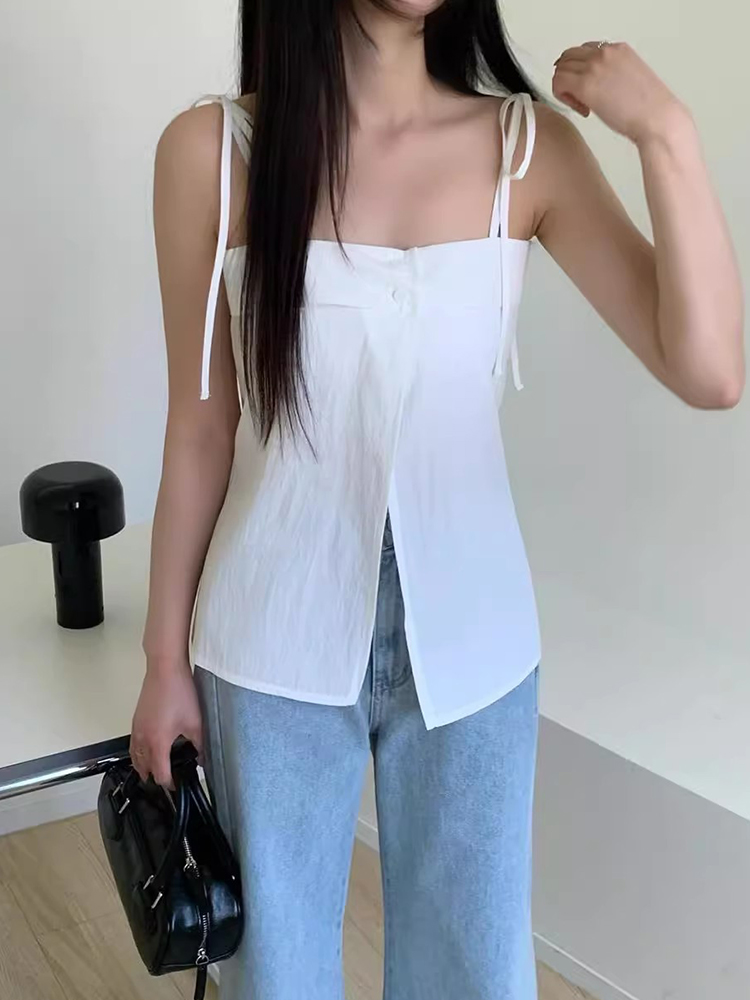 前后两穿系扣开叉百搭背心吊带衫